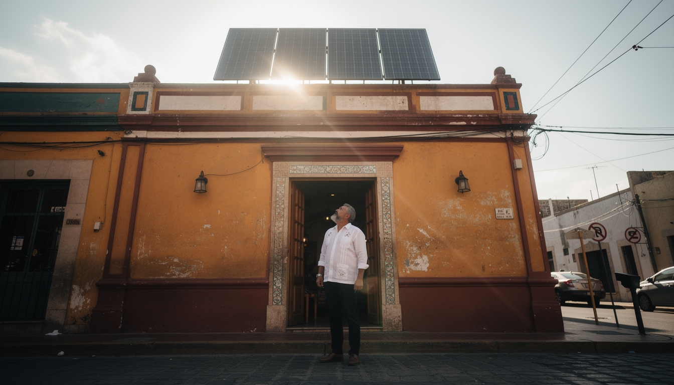 Negocio pequeño con paneles solares en techo en México